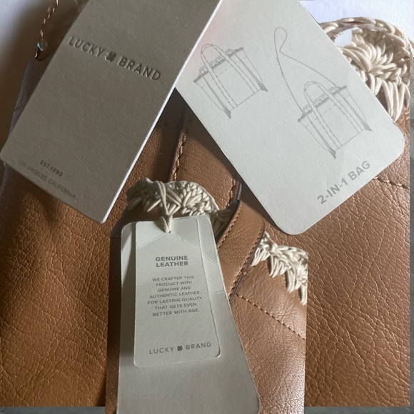 LUCKY BRAND Letoni Leather 2/1 Satchel with Macrame Crochet Trim Boho Chic NWT - Picture 7 of 12